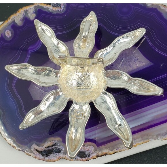 Vintage Signed MJ Marie Jennifer Silver Plated Sun Pendant 3" Brooch - Picture 11 of 14